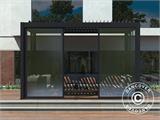Cenador pérgola bioclimática San Pablo con puertas correderas, 3x4m, Negro