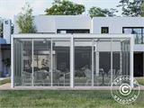 Pergola bioclimatique San Pablo avec portes coulissantes, 3x5,8m, Blanc