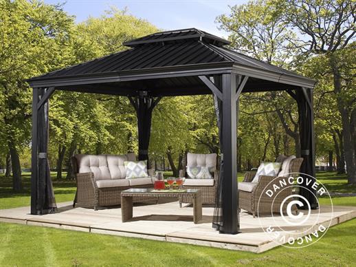 Gazebo Messina w/curtains and mosquito net, 4.23x2.98x2.92 m, 12,6 m², Anthracite