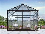 Serre orangerie/tonnelle de jardin en verre 8,06m², 2,82x2,86x2,8m avec base, Noir