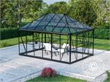 Invernadero orangerie/cenador de cristal 12m², 4,2x2,86x2,84m con base, Negro
