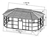 Tenda gazebo San Bruno c/ paredes laterais em policarbonato em policarbonato, octagonal 4,35x6,6m, Latão