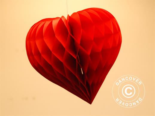 Šūnveida Papīra Bumba sirds formā, 30cm, Sarkana, 10 gab.