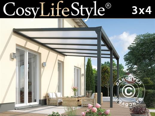 Cubierta para patio Easy con techo de policarbonato, 3x4m, Antracita