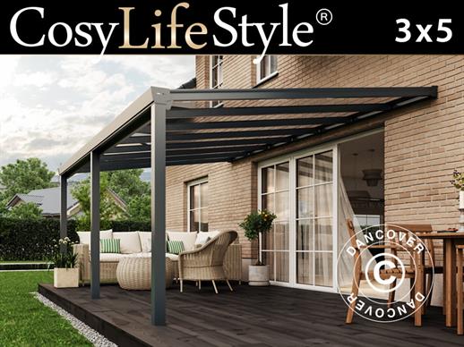Patio Cover Easy w/Glass Roof, 3x5 m, Anthracite