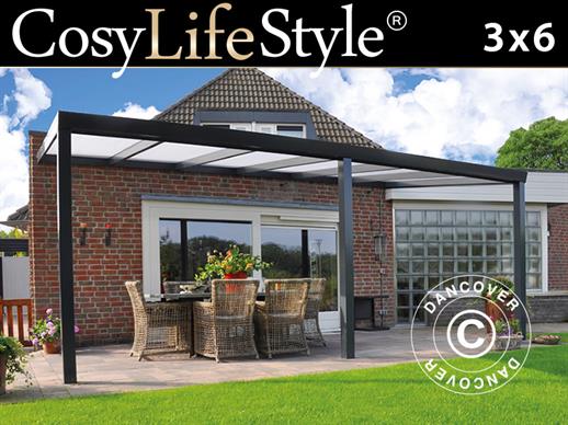Patio Cover Legend w/Polycarbonate Roof, 3x6 m, Anthracite