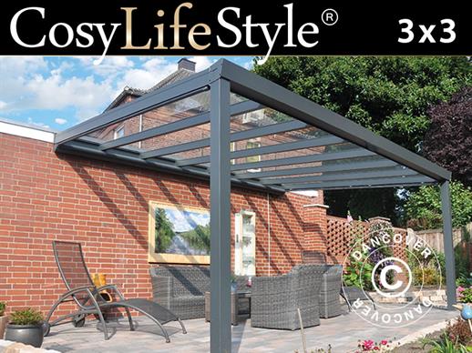 Patio Cover Expert w/Glass Roof, 3x3 m, Anthracite