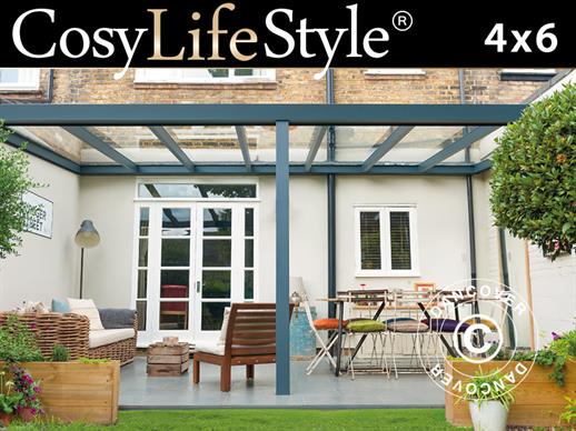 Pergola Addossata Legend con Tetto in Vetro, 4x6m, Antracite