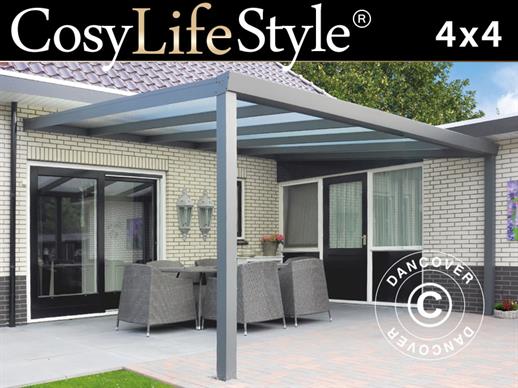 Patio Cover Expert w/Polycarbonate Roof, 4x4 m, Anthracite