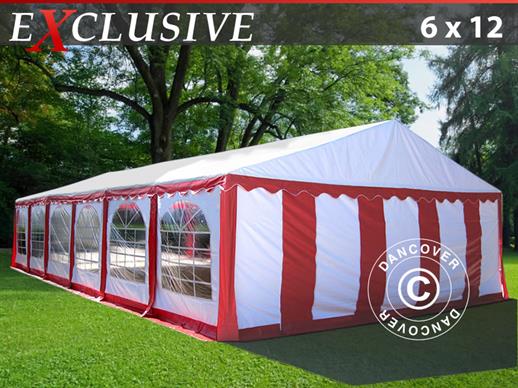 Tente de réception Exclusive 6x12 m PVC, Rouge/Blanc