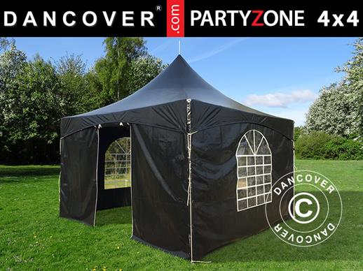 Tente de réception PartyZone 4x4m, PVC, Noir