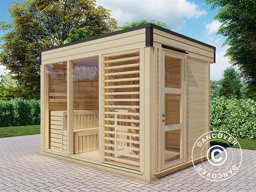 Cabine de sauna en bois Finnhaus Wolff, 3,29x2,29x2,61m, Naturel