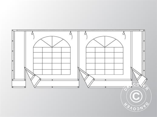Parede da extremidade c/grande janela e porta ampla, 5m, PVC, Branca/Cinza