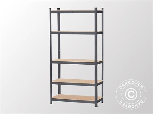 Storage Rack w/5 Shelves, 0.9x0.45x1.8 m, Grey
