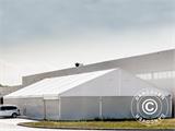 Hangar de stockage industriel Alu 12x25x5,92m avec porte coulissante, PVC, blanc