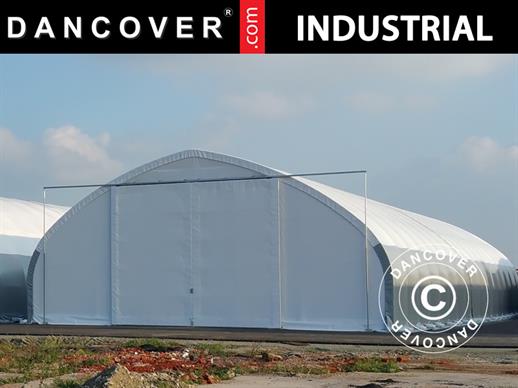 Capannone tenda/tunnel agricolo 8x15x4,33m con portone scorrevole, PVC, Bianco/Grigio