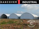 Tente de stockage/tunnel agricole 8x15x4,33m avec porte coulissante, PVC, Blanc/Gris