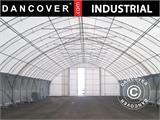 Capannone tenda/tunnel agricolo 10x15x5,54m con portone scorrevole, PVC, Bianco/Grigio