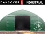 Tente de stockage/tunnel agricole 15x15x7,42m avec porte coulissante, PVC, Vert