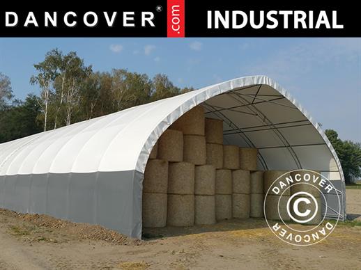 Tente de stockage/tunnel agricole 12x16x5,88m, PVC, Blanc/Gris