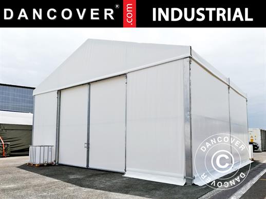 Industriell telthall Steel 10x10x5,8m m/skyveport, PVC, hvit
