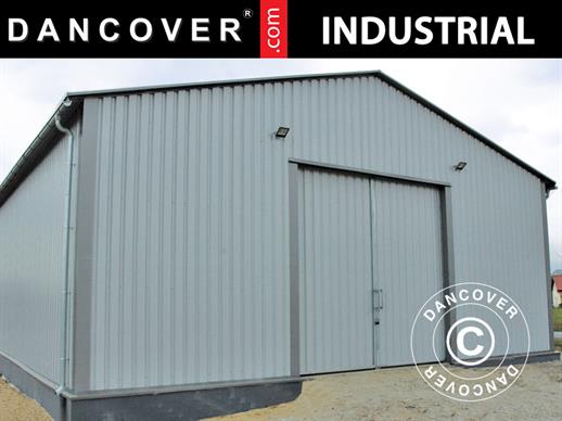 Átrio de armazenamento industrial Steel de 12x12x5,06m c/portão deslizante, Metal, Cinza