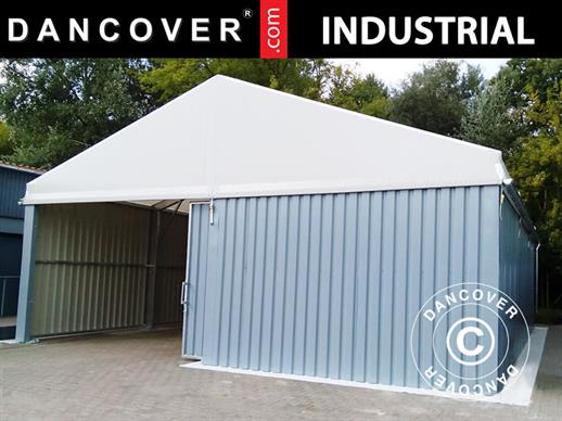 Industrial storage shelter Steel 12x12x6.18 m w/sliding gate, PVC/Metal, White/Grey