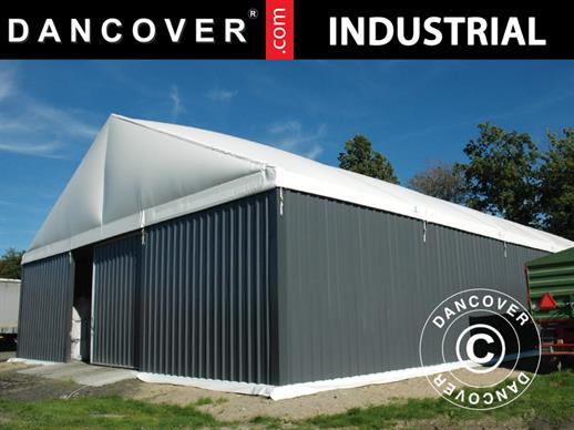 Industrielle Lagerhalle Steel 15x30x6,73m mit Schiebetor, PVC/Metall, weiß/grau