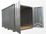 Container, Rigel, 4,1x2,1x2,1m m/ doble sidehengslede dører, sølvfarget