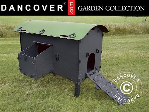 Chicken coop/Hen House, 1.3x1.22x0.9 m, Recycled PVC, Green/Black