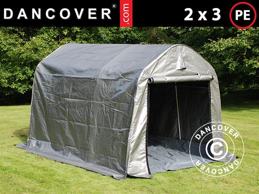 Carpa de almacenamiento PRO 2x3x2m PE, con cubierta de terreno, Gris