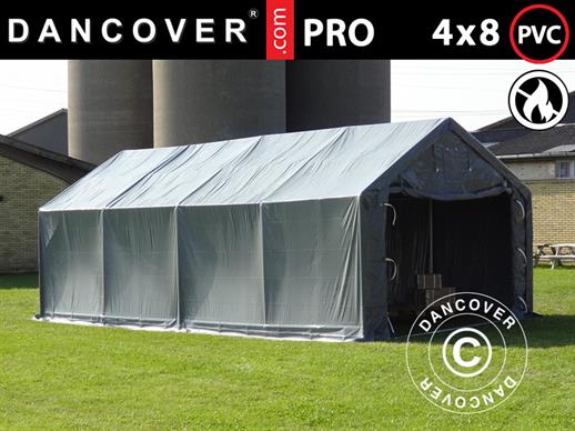 Opslagtent PRO 4x8x2x3,1m, PVC, Grijs