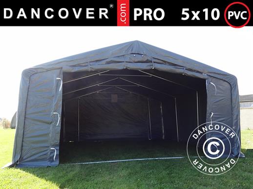Tente de Stockage PRO 5x10x2x2,9m, PVC, Gris