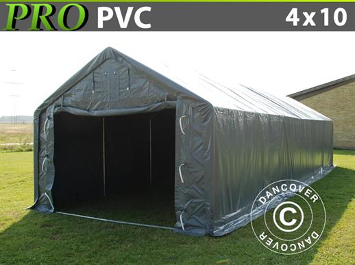 Tenda de armazenagem PRO 4x10x2x3,1m, PVC, Cinza
