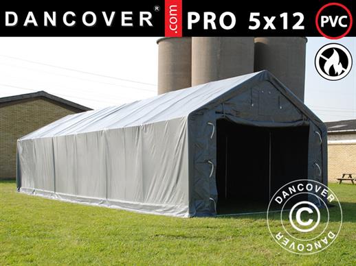 Carpa grande de almacén PRO 5x12x2x3,39m, PVC, Gris