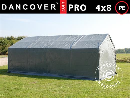 Opslagtent PRO 4x8x2x3,1m, PE, Grijs