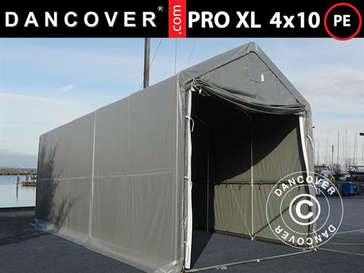 Carpa grande de almacén PRO XL 4x10x3,5x4,59m, PE, Gris