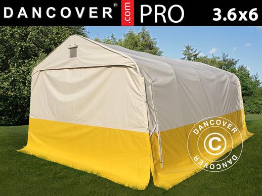 Tente de stockage PRO 3,6x6,2x2,68m, PVC, blanc/jaune, retardateur de flammes