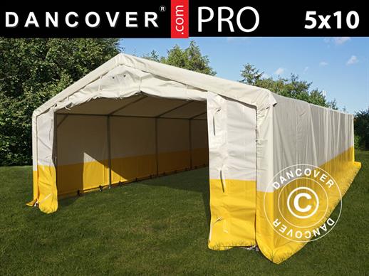 Storage work tent PRO 5x10 m, PVC, White/Yellow, Flame retardant