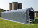 Noliktavas telts PRO 6x12x3,7m PVC ar gaismas caurlaidīgu jumta paneli, Pelēks