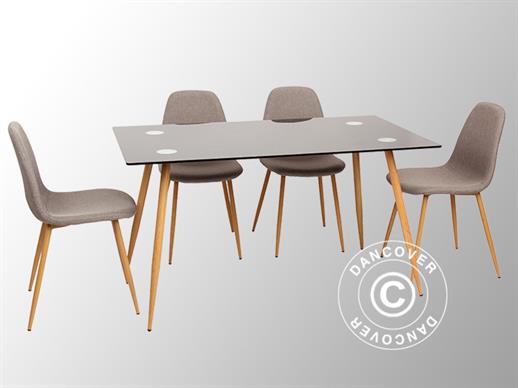 Spisegruppe m/1 Torino spisebord, svart/eik +  4 Napoli spisestoler, grå/eik BARE 1 STK. IGJEN