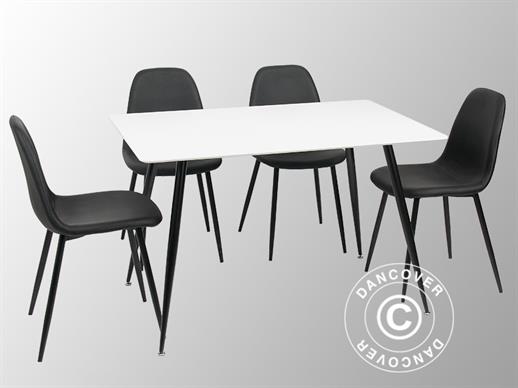 Juego de comedor con 1 mesa de comedor Siena, Blanco/Negro + 4 sillas de comedor Venezia, Negro/Negro