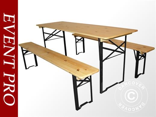 Ensemble table et bancs de brasserie 180x60x78cm, bois clair