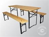 Ensemble table et bancs de brasserie 180x60x78cm, bois clair