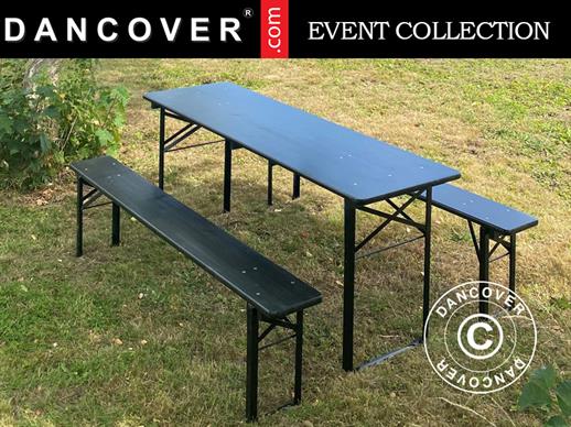 Conjunto de Mesa de Cerveja PRO 220x60x78cm, Preto Conjunto de Mesa de Cerveja PRO 220x60x78cm, Preto