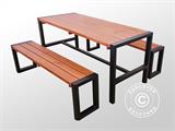 Stół piknikowy z 2 ławkami, 166x70cm/150x30cm, Ciemne drewno/Czarny