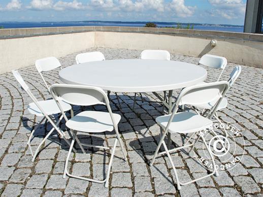 Table pliante 154 cm Ø + 8 chaises, Gris clair/Blanc