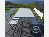 Parti forfait, 1 table pliante (244 cm) + 8 chaises pliantes, Gris clair/Blanc