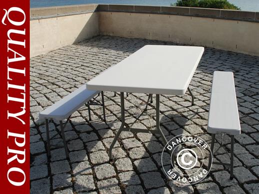 Set tafel en banken, 1 klaptafel PRO (242cm) + 2 vouwbanken (242cm)