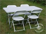 Pacchetto Party, 1 tavolo pieghevole (150 cm) + 4 sedie, Grigio chiaro/Bianco